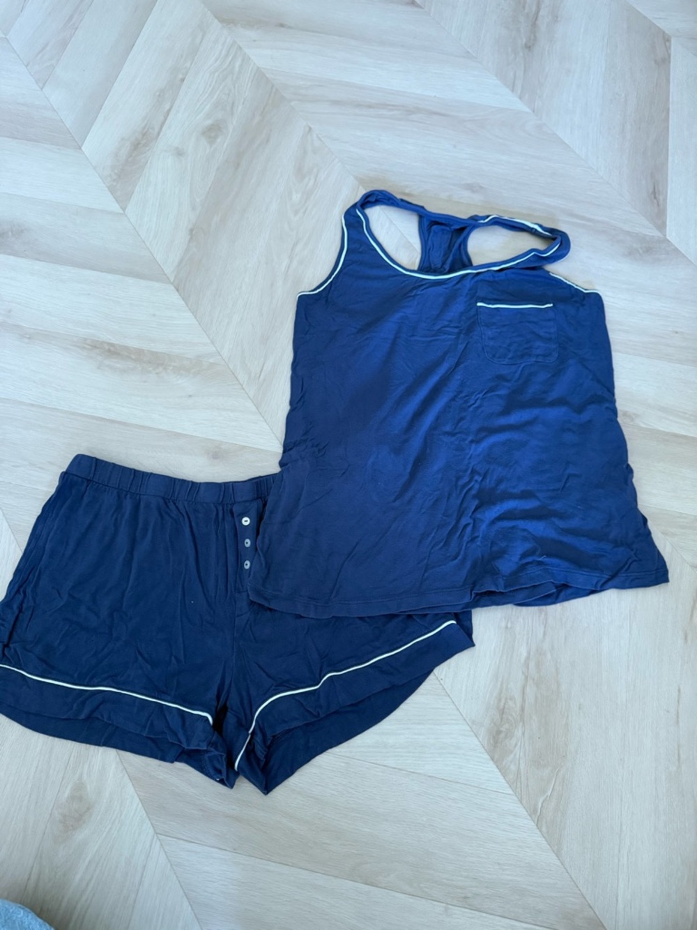 Alfani Navy Racerback Tank and Shorts Pajama Set with Contrast Trim